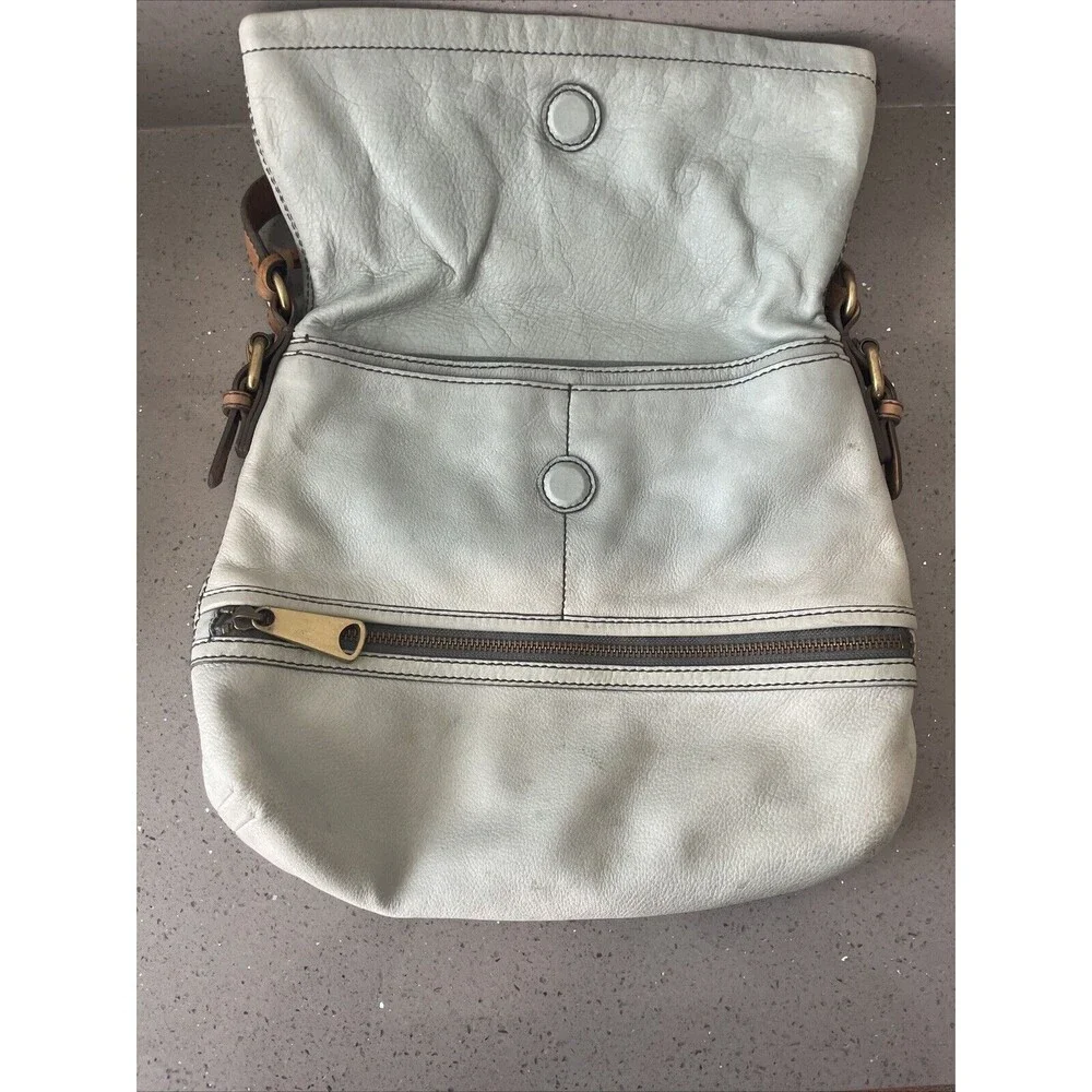 FOSSIL Explorer Flap Foldover Hobo Light blue Leather Slouch Shoulder Bag